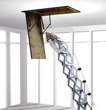 Zoldertrap Roto Junior Aluminium schaartrapmet veersysteem op montagebord, vervang uw oude trap met behoud van uw huidig luik.